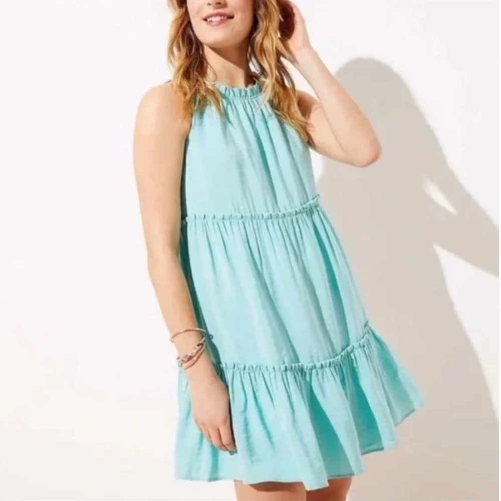 LOFT Tiered Swing Dress, Seafoam Green, Size Medium